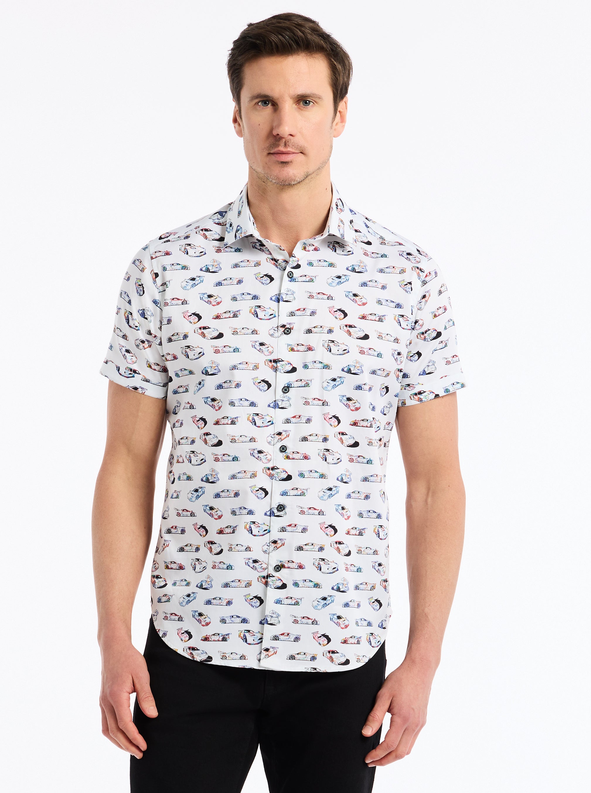 NEON WHEELS SHORT SLEEVE BUTTON DOWN SHIRT