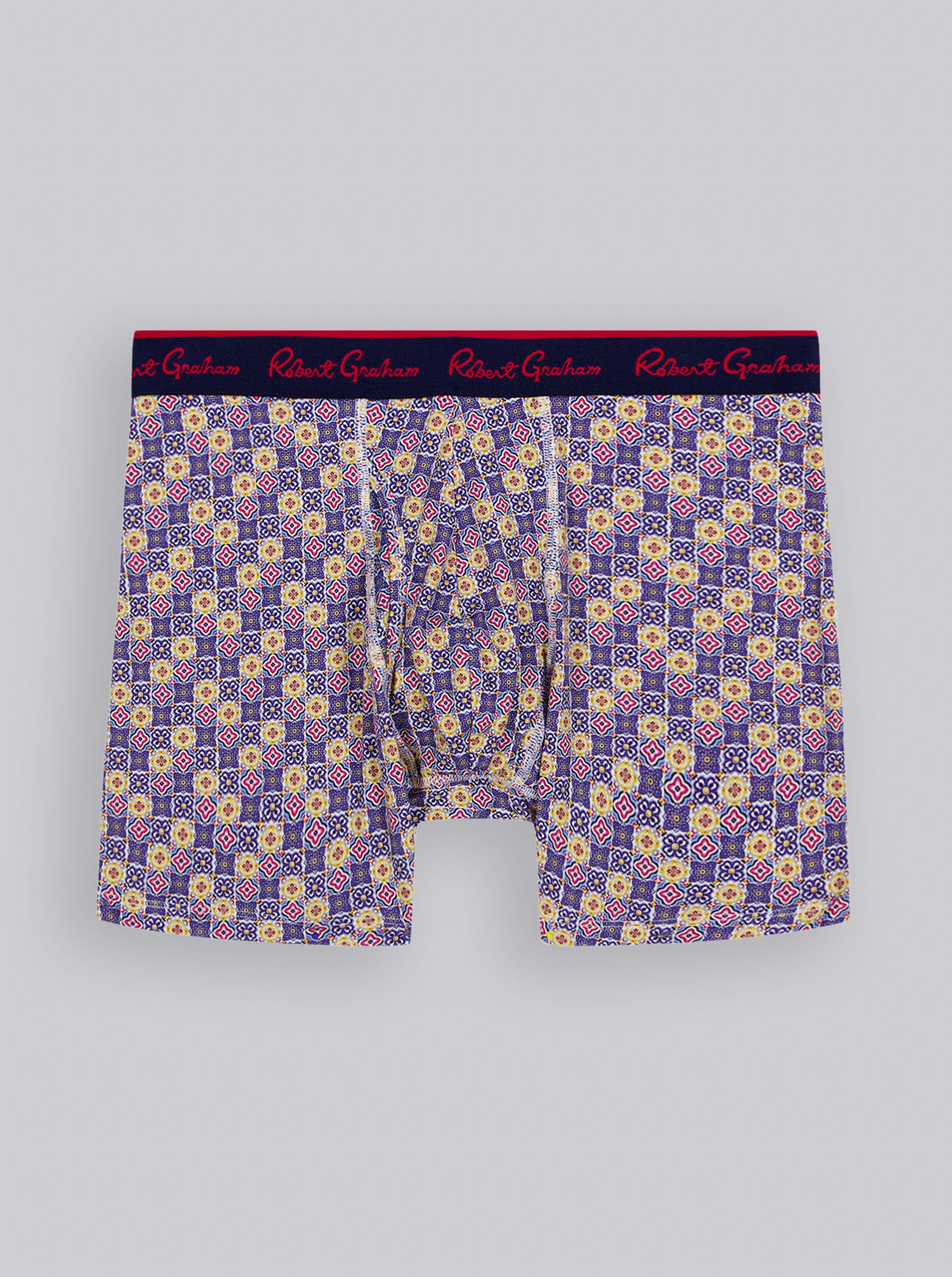 Boxer briefs with a floral pattern on a gray background